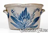 Solomon Bell, Very Fine SOLOMON BELL / STRASBURG / VA Stoneware Milkpan w/ Profuse Decoration, circa 1855, Stoneware