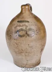 Warne, Unusual WARNE / S. AMBOY N. JERSY Stoneware Jug w/ Stamped Clam Shell Decoration, early 19th century, Stoneware
