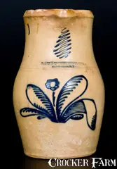 F. Stetzenmeyer, Rare F. STETZENMEYER / ROCHESTER, NY Stoneware Pitcher w/ Slip-Trailed Decoration, circa 1850, Stoneware