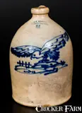 Rare J. & E. NORTON / BENNINGTON VT Stoneware Jug w/ Hawk Design by J. & E. Norton, circa 1855, Stoneware, sold Oct 2017