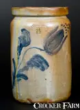 JOHN BELL / WAYNESBORO, PA Stoneware Jar w/ Cobalt Floral Design by John Bell, circa 1850-1880, Stoneware, sold Oct 2017
