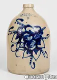 2 Gal. E. & L. P. NORTON / BENNINGTON, VT Stoneware Jug w/ Floral Decoration by E & L P Norton, circa 1870, Stoneware, sold Oct 2017