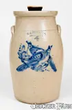 G. S. Guy & Co., G. S. GUY & CO. / FORT EDWARD, NY Stoneware Churn w/ Double Bird Decoration, circa 1880, Stoneware