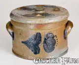 Half-Gallon JOHN BELL / WAYNESBORO Lidded Stoneware Butter Crock by John Bell, circa 1850-1880, Stoneware, sold Oct 2017