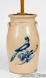 3 Gal. E. & L. P. NORTON / BENNINGTON, VT Stoneware Churn with Fine Bird Decoration by E & L P Norton, circa 1870, Stoneware, sold Oct 2017
