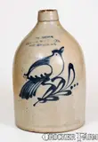 NEW YORK STONEWARE CO. / FORT EDWARD, NY Stoneware Jug with Bird Decoration by New York Stoneware Co., circa 1875, Stoneware, sold Oct 2017