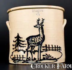 J. & E. Norton, Fine 4 Gal. J. & E. NORTON / BENNINGTON, VT Stoneware Deer Crock, circa 1855, Stoneware