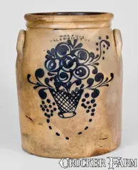 W. A. Lewis, Rare W. A. LEWIS / GALESVILLE, NY Stoneware Jar with Basket-of-Flowers Decoration, circa 1858, Stoneware