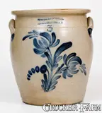 3 Gal. COWDEN & WILCOX / HARRISBURG, PA Stoneware Jar with Floral Decoration by Cowden & Wilcox, circa 1865, Stoneware, sold Oct 2017