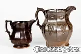 J. T. Winslow, Rare Molded Stoneware Pitchers: J. T. WINSLOW / PORTLAND, S. RISLEY / NORWICH, circa 1840, Stoneware