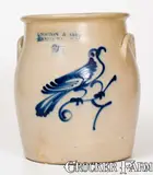 2 Gal. J. NORTON & CO. / BENNINGTON, VT Stoneware Jar with Bird Decoration by J. Norton & Co., circa 1855, Stoneware, sold Oct 2017