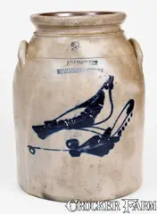 Adam Green, ADAM GREEN / NEW BRUNSWICK, NJ Stoneware Jar w/ Bird Decoration, circa 1875, Stoneware