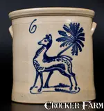 Hubbell & Cheesbro, 6 Gal. HUBBELL & CHEESBRO / GEDDES, NY Stoneware Crock w/ Elaborate Deer Scene, circa 1870, Stoneware