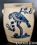 Harrington & Burger, Exceptional HARRINGTON & BURGER / ROCHESTER Stoneware Jar w/ Elaborate Parrot Design