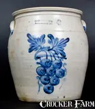 6 Gal. COWDEN & WILCOX / HARRISBURG, PA Stoneware Jar w/ Bold Grapes Decoration by Cowden & Wilcox, circa 1865, Stoneware, sold Jul 2017