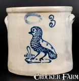 J. Burger Jr, J. BURGER JR. / ROCHESTER, NY Stoneware Crock with Slip-Trailed Bird Decoration