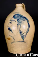 F.H. Cowden, Exceptional F. H. COWDEN / HARRISBURG, PA Stoneware Jug w/ Elaborate Gentleman's Bust, circa 1881, Stoneware