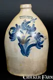 4 Gal. COWDEN & WILCOX / HARRISBURG, PA Stoneware Jug w/ Floral Decoration by Cowden & Wilcox, circa 1865, Stoneware, sold Jul 2017