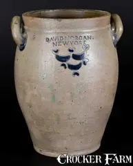 David Morgan, Rare DAVID MORGAN / NEW YORK Stoneware Jar with Impressed Hearts and Swag Decoration, early 19th century, Stoneware