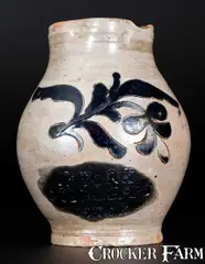 N. York, Extremely Rare and Important N. YORK / COERLEARS HOOK Stoneware Pitcher, Thomas Commeraw, late 18th century, Stoneware