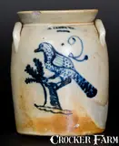 N. Clark & Co., Rare N. CLARK & CO. / LYONS Stoneware Jar with Fine Slip-Trailed Bird Decoration
