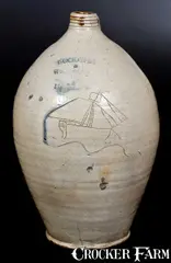 Goodwin & Webster, Unusual GOODWIN & WEBSTER / HARTFORD Stoneware Jug w/ Incised Ship Decoration, circa 1820, Stoneware