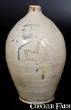 Goodwin & Webster, Unusual GOODWIN & WEBSTER / HARTFORD Stoneware Jug w/ Incised Ship Decoration, circa 1820, Stoneware
