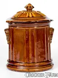 Ballard & Brothers, BALLARD & BROTHERS / BURLINGTON, VT Rockingham Glazed Storage Jar w/ Original Cover, circa 1860, Stoneware