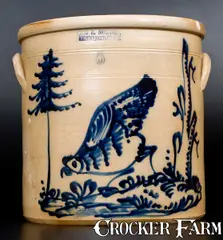 J. & E. Norton, Outstanding J. & E. NORTON / BENNINGTON, VT Stoneware Crock w/ Pecking Chicken Scene, circa 1855, Stoneware
