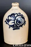 Fine J. & E. NORTON / BENNINGTON, VT Stoneware Jug w/ Basket-of-Flowers Decoration by J. & E. Norton, circa 1855, Stoneware, sold Jul 2017