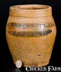 Warne & Letts, Rare One-Quart WARNE & LETTS / S. AMBOY / N. JERSY / 1806 Stoneware Jar, 1806, Stoneware