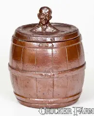 General Ceramics Co., Unusual GENERAL CERAMICS CO. / NEW YORK CITY Tobacco Jar w/ Molded Will Rogers Finial, circa 1925, Stoneware