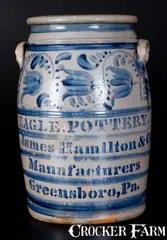 Eagle Pottery, Outstanding EAGLE POTTERY / James Hamilton & Co. / Manufacturers / Greensboro, Pa. Jar, circa 1870, Stoneware