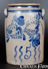 Hamilton, Fine 5 Gal. HAMILTON / GREENSBORO Stoneware Jar with Bold Floral Decoration, circa 1860, Stoneware