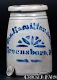 Jas. Hamilton & Co., Fine 6-Inch "Jas. Hamilton & Co. / Greensboro, Pa." Stoneware Canning Jar, circa 1875, Stoneware