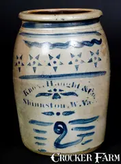 Haught & Co., Very Fine 2 Gal. KNOX, HAUGHT & CO. / SHINNSTON, W. Va. Stoneware Jar w/ Stars Decoration, circa 1875, Stoneware