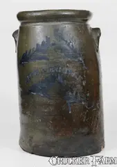 Rice & Broyles, Rare RICE & BROYLES / LINDSIDE, W. VA Stoneware Jar w/ Elaborate Floral Decoration, circa 1875, Stoneware