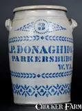 A.P. Donaghho, 3 Gal. A. P. DONAGHHO / PARKERSBURG, W. VA. Stoneware Jar w/ Stenciled Decoration