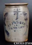 J. P. Parker, Fine J. P. PARKER / JANE LEW, W. VA. Stoneware Jar with Stenciled Cross, circa 1870, Stoneware