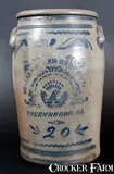 Williams And Reppert, 20 Gal. WILLIAMS & REPPERT / GREENSBORO, PA Stoneware Eagle Jar, circa 1885, Stoneware