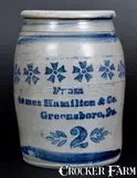 From Jas. Hamilton & Co., "From Jas. Hamilton & Co. / Greensboro, Pa." Stoneware Jar w/ Stenciled Pinwheel Decoration, circa 1870, Stoneware