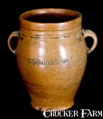 Rare COMMERAWS / STONEWARE Vertical-Handled Stoneware Jar, Thomas Commeraw, Manhattan by Commeraw's Stoneware, early 19th century, Stoneware, sold Jul 2017
