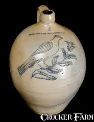 Jacob Caire & Co., JACOB CAIRE & CO. / POUGHKEEPSIE, NY Stoneware Jug w/ Exceptional Incised Bird Decoration, circa 1843-1845, Stoneware