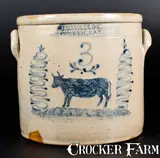 J. C. Waelde, Unusual J. C. WAELDE / NORTH BAY Crock with Stenciled Cow Decoration