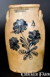 W.H. Farrar & Co., 4 Gal. W. H. FARRAR & CO. / GEDDES, NY Stoneware Churn w/ Fine Slip-Trailed Decoration