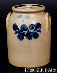 Fenton & Hancock, FENTON & HANCOCK / ST. JOHNSBURY, VT Stoneware Lidded Jar w/ Slip-trailed Decoration, circa 1860, Stoneware