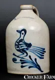 William Roberts, W. ROBERTS / BINGHAMTON, NY Stoneware Jug with Bird Decoration, circa 1870, Stoneware
