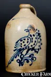 N. White & Co., 1 Gal. N. WHITE & CO. / BINGHAMTON, NY Stoneware Bird Jug, circa 1866-1868, Stoneware