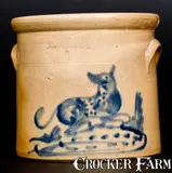 Brady & Ryan, 6 Qt. BRADY & RYAN / ELLENVILLE, N.Y. Stoneware Crock with Dog Decoration, circa 1885, Stoneware