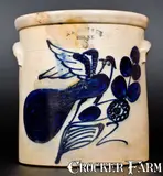 N.A. White & Son, 6 Gal. N. A. WHITE & SON / UTICA, NY Stoneware Crock with Bold Bird and Floral Decoration